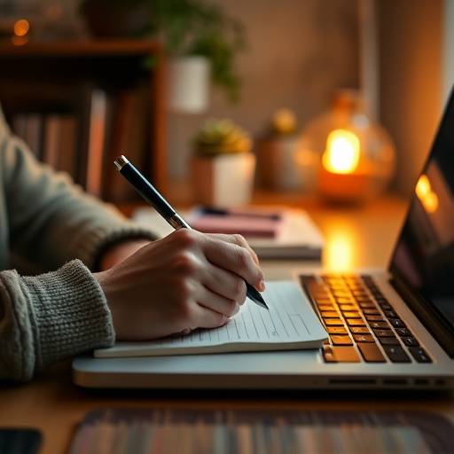A person writing on a notepad with a laptop beside, representing Screenwriting for Directors course