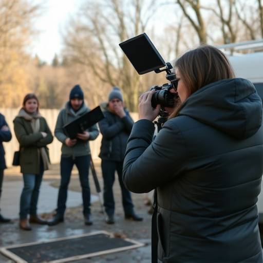 Anya Petrova directing actors on a film set, giving clear instructions