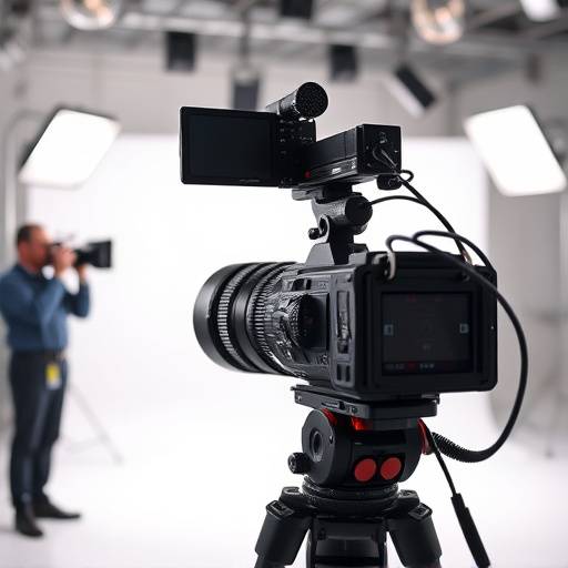 Camera operator filming a scene in a studio