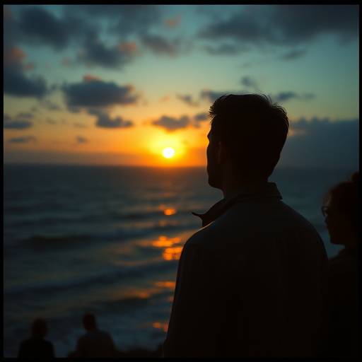 Dramatic film still from student film Sunset Dreams showing a person gazing at the ocean sunset