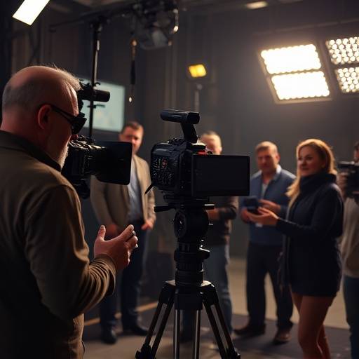 Film set with director and crew, generic background image
