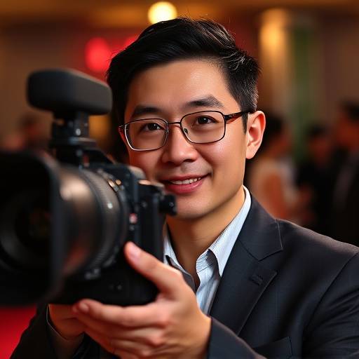 Headshot of Directing Mastery Academy alumni, David Chen, on a red carpet