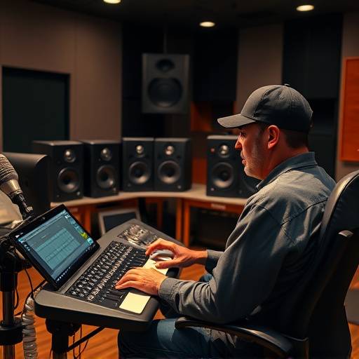 Javier Hernandez in his sound studio, working on a film soundtrack