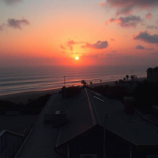 Still from the student film 'Sunset Dreams' featuring a character gazing at the sunset over the Pacific Ocean from a rooftop in Santa Monica